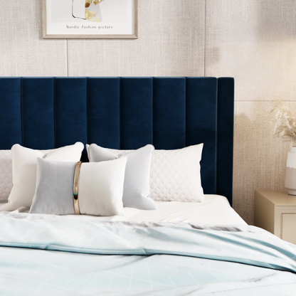 Luxurious Upholstered Platform Bed – Full/Double Size with Velvet Upholstery and Striped Headboard for Elegant Comfort