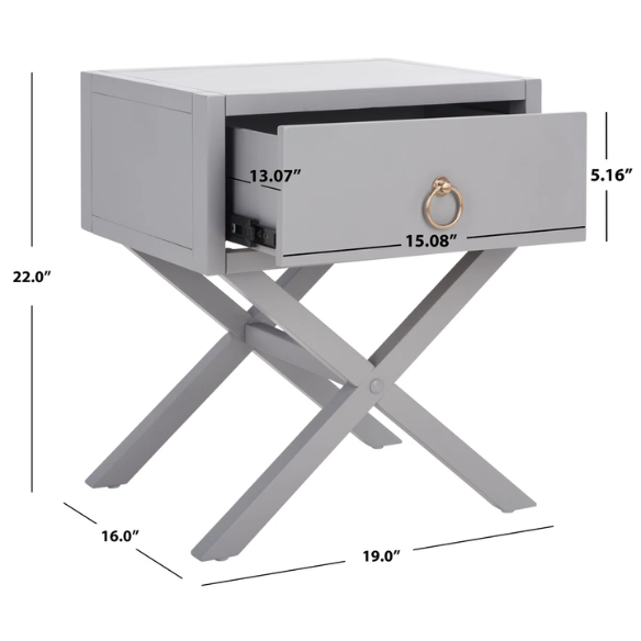 1-Drawer Nightstand – Classic Campaign Style with Contemporary Chic, Acacia Wood Frame, Cross-Base Design, Bold Finish, Gold Drawer Pull, Perfect for Modern Bedrooms