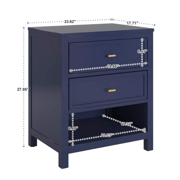 2-Drawer Nightstand – Traditional Solid Wood Frame with Inset Paneling, Neutral Finish, Gold Coastal-Inspired Drawer Pulls, Clean Lines & Spacious Surface for Bedroom Essentials
