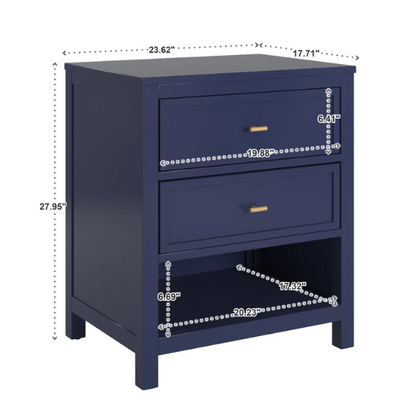 2-Drawer Nightstand – Traditional Solid Wood Frame with Inset Paneling, Neutral Finish, Gold Coastal-Inspired Drawer Pulls, Clean Lines & Spacious Surface for Bedroom Essentials