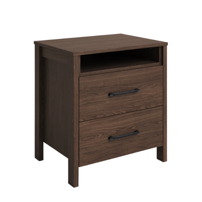 22.7" 2-Drawer Nightstand – Space-Saving Modern Minimalism, Engineered Wood with Clean-Lined Silhouette, Neutral Finish, Open Cubby & 2 Spacious Drawers for Bedroom Storage, Ideal for Tech & Accessories