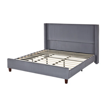 Modern King Size Corduroy Upholstered Bed with Wingback Design – Solid Wood and Metal Frame with Tapered Legs and Extra Cushioned Comfort