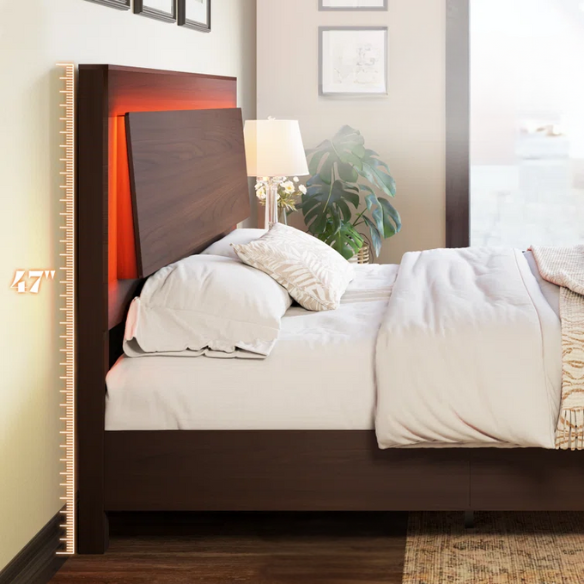 Modern King Size Wood Bed Frame with LED-Integrated Headboard & Adjustable Features for Ultimate Comfort