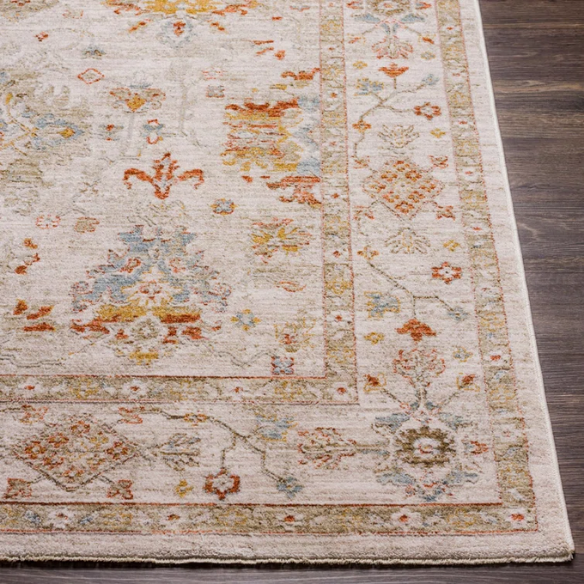Elegant Oriental Rug – Stain-Resistant, High-Low Pile, Machine Woven with Fringed Detailing