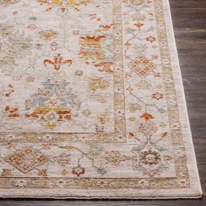 Elegant Oriental Rug – Stain-Resistant, High-Low Pile, Machine Woven with Fringed Detailing