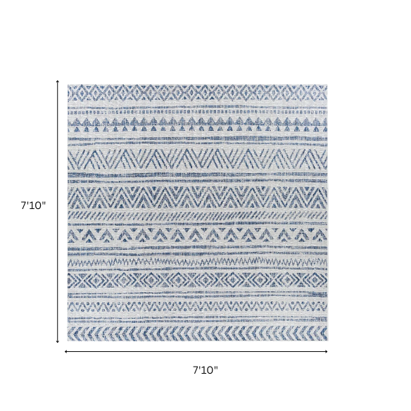 Striped Geometric Area Rug – Blue & Cream White, Durable Polypropylene, Low-Pile Design for High-Traffic Indoor/Outdoor Spaces