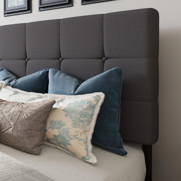 King Size Upholstered Platform Bed with Storage Drawers, Padded Headboard, and Sophisticated Button Tufting