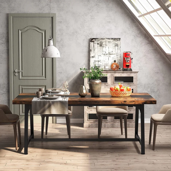 70.87-Inch Rectangular Dining Table for 8 – Sturdy Wood Kitchen Table with Industrial Metal Frame, Versatile Use for Dining, Office, or Events