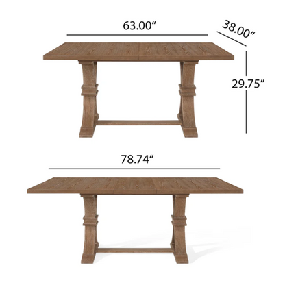 Rustic Wood Expandable Dining Table with X-Frame Base – Rubberwood Top, Extension Leaf, and Natural Rustic Design