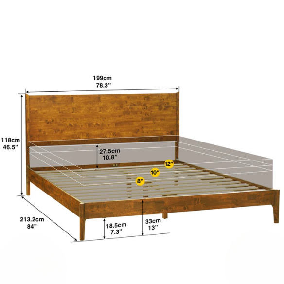Timeless Solid Wood King Size Bed Frame with Headboard – Scandinavian Platform Design for Effortless Elegance and Comfort