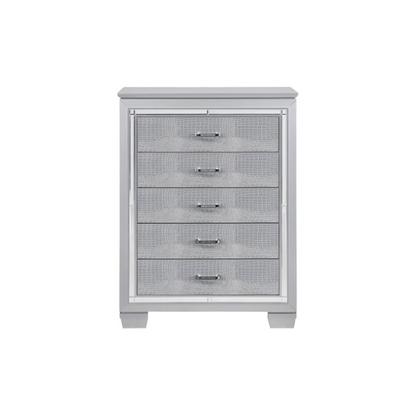 Modern Glam Queen Bedroom Set in Silver with LED Lighting & Crystal Tufted Headboard