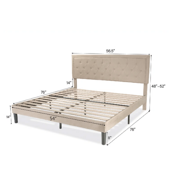 Tufted Upholstered Platform Bed – Full/Double Size with Linen Fabric, Elegant Design for Comfortable Bedrooms