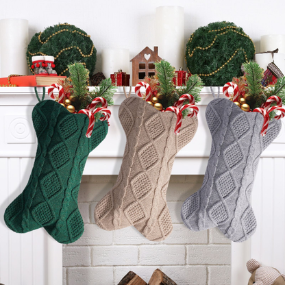 Green Knit Christmas Stocking – Cozy Holiday Decor, Gift Bag & Pet-Friendly Treat Holder