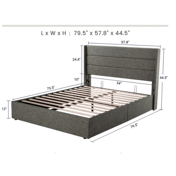Luxurious Linen Upholstered Hydraulic Lift-Up Storage Platform Bed – Full/Double Size with Sleek Design & Maximized Space