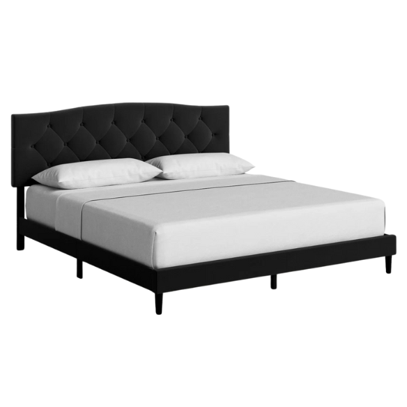 King Size Upholstered Platform Storage Bed with Button Tufted Headboard and Low-Profile Frame – Contemporary Glam Design