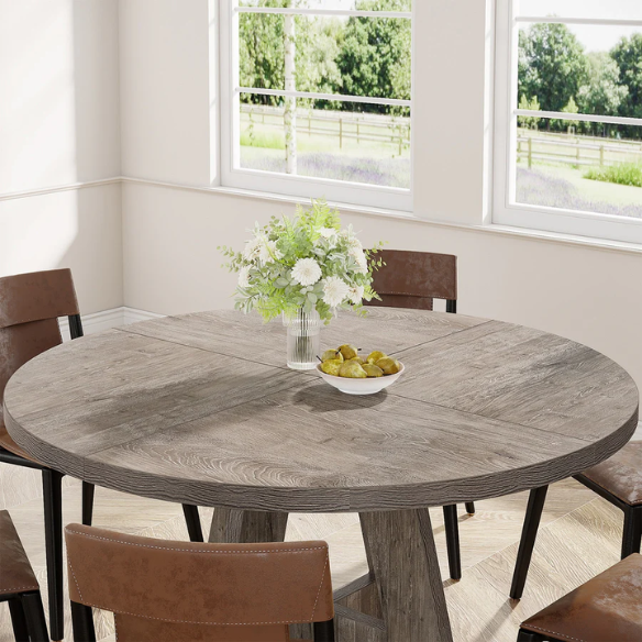 47-Inch Round Dining Table for 4 – Modern Wood Kitchen Table with MDF Legs, Perfect for Dining Room, Kitchen, or Living Room