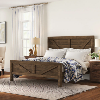 Weathered Oak Queen Bed with Solid Wood Standard Bedroom Set – Timeless, Durable, and Stylish