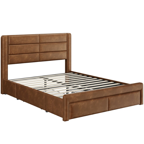 King Size Vegan Leather Metal Platform Storage Bed with 3 Drawers, Tufted Headboard, and Built-In USB Ports – Modern Design for Ultimate Comfort and Convenience