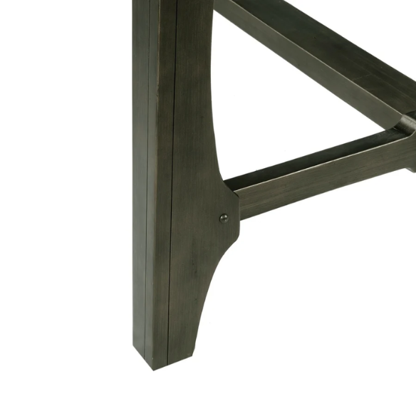 Oliver Grey Extension Dining Table – Rectangular Self-Storing Butterfly Leaf, Seats 6, Weathered Grey Finish with Antique Bronze Accents