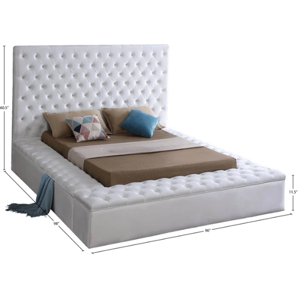 Elegant Velvet Upholstered King Size Platform Storage Bed with Tufted Headboard and Slats