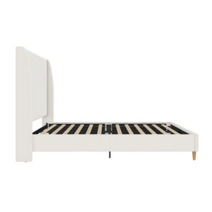 Luxurious Queen Size Upholstered Wingback Bed in Soft Linen Fabric