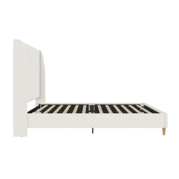 Luxurious Queen Size Upholstered Wingback Bed in Soft Linen Fabric