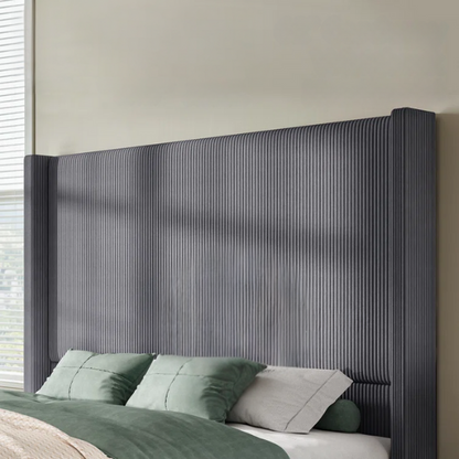 Queen Size Upholstered Wingback Platform Bed in Ribbed Corduroy Fabric