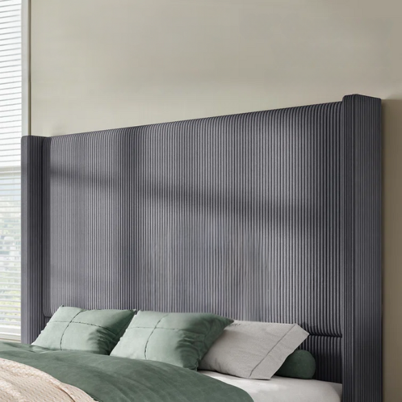 Queen Size Upholstered Wingback Platform Bed in Ribbed Corduroy Fabric