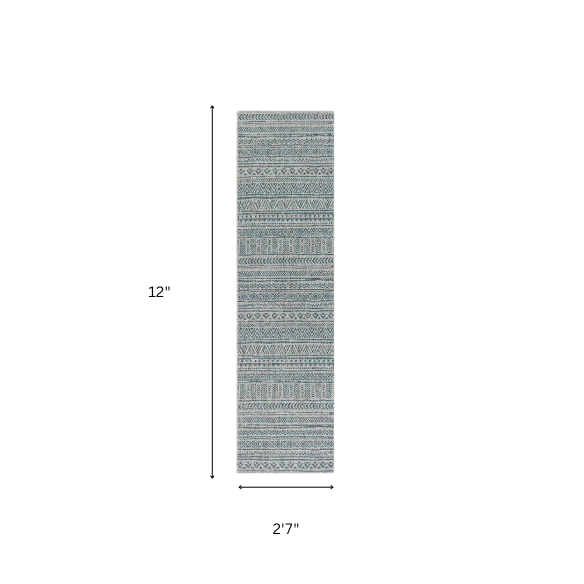 Striped Geometric Area Rug – Aqua & Taupe, Durable Polypropylene, Low-Pile Design for High-Traffic Indoor/Outdoor Spaces