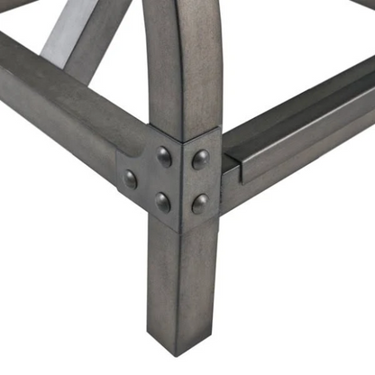 Retro Counter Stool with Back – Vintage Industrial Design, Solid Wood Seat, Antique Silver Metal Finish, and Removable Backrest for Versatile Seating