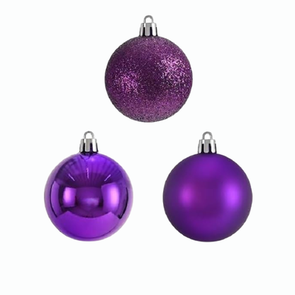 Purple Christmas Ball Ornaments – 24-Piece Set, Shatterproof Holiday Decorations (Available in 3 cm, 4 cm, and 6 cm)