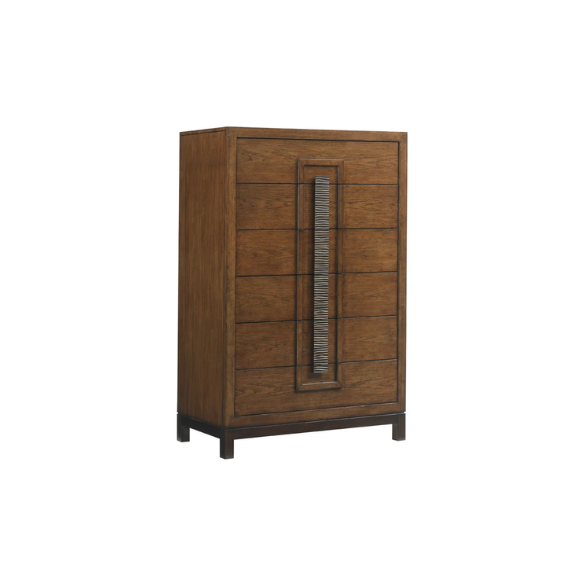 Solid Wood Standard Configurable Bedroom Set – Elegant Pan-Asian Fretwork Headboard with Dark Walnut Accents, Contrasting Back Panel, and Stylish Side Rails and Feet – Timeless Design for a Sophisticated Bedroom
