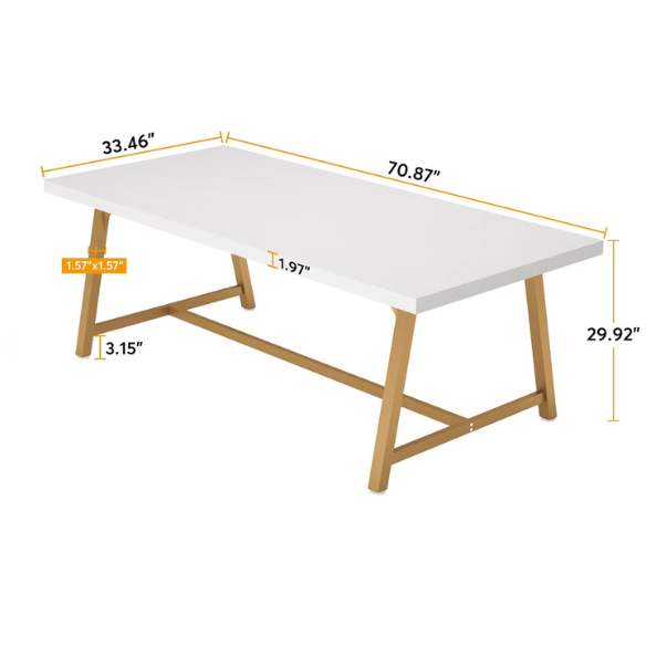 70.87-Inch Rectangular Dining Table for 8 – Sturdy Wood Kitchen Table with Industrial Metal Frame, Versatile Use for Dining, Office, or Events