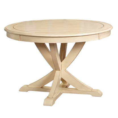 Charming Country-Style Dining Set with Rustic Appeal – Round Table & Geometric Back Chairs