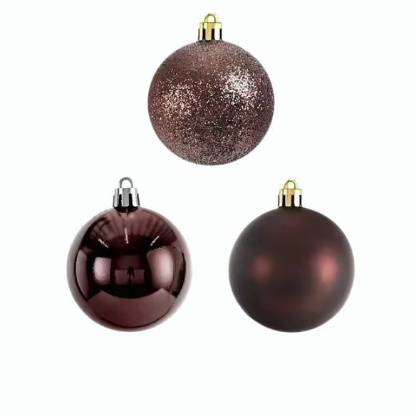 Brown Christmas Ball Ornaments – 24-Piece Set, Shatterproof Holiday Decorations (Available in 3 cm, 4 cm, and 6 cm)