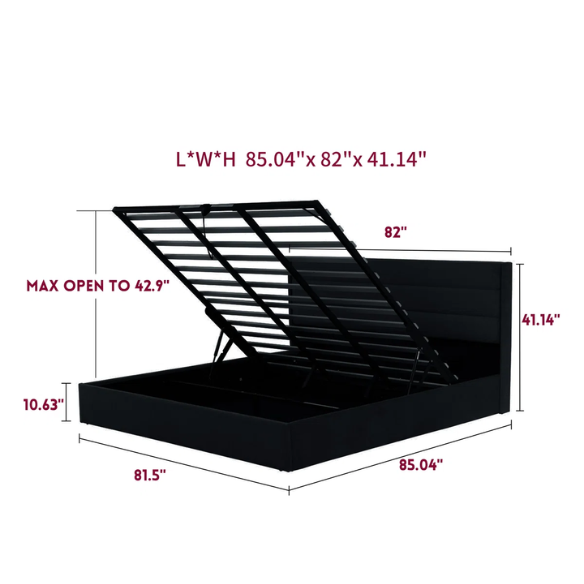 Elegant Hydraulic Lift Upholstered Storage Bed with Wingback Headboard, Linen Fabric, Button-Tufted Detailing, and Ample Under-Bed Storage for Bedding and Seasonal Items