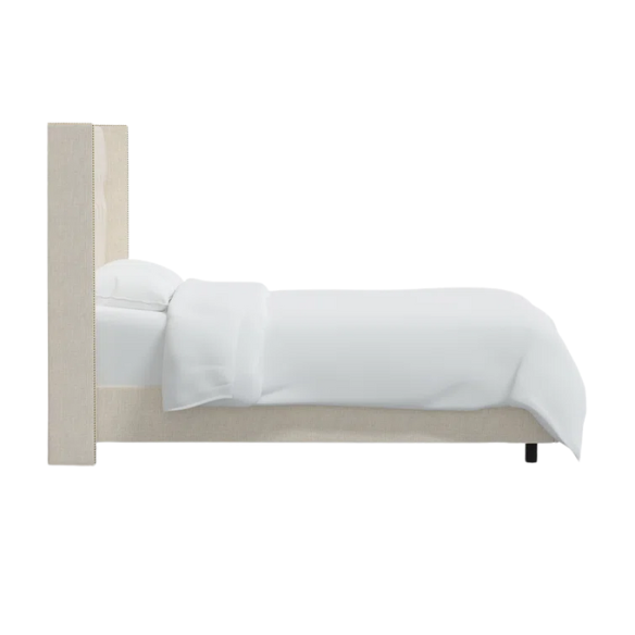 Timeless Upholstered Wingback King Size Bed with Button Tufting and Nailhead Trim