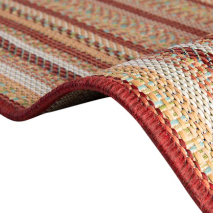 Coastal-Inspired Geometric Rug – Fade & Stain-Resistant, Burgundy,Ivory,Orange,Green,Blue Pattern, Ideal for Indoor/Outdoor Use