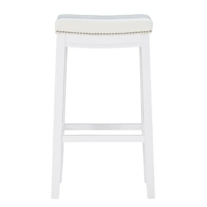 Backless Upholstered Counter Stool – Sturdy Wood Frame, Faux Leather Seat with Nailhead Trim & Double-Needle Stitching for Stylish and Durable Seating