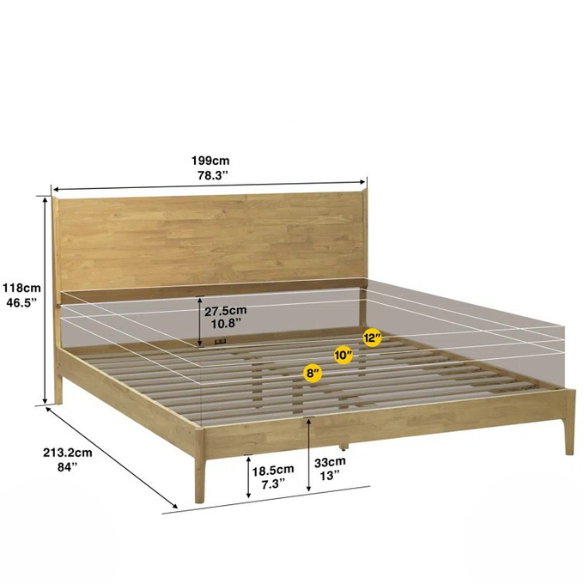Timeless Solid Wood King Size Bed Frame with Headboard – Scandinavian Platform Design for Effortless Elegance and Comfort