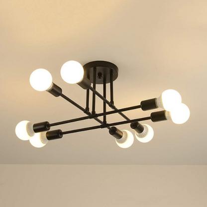 8-Light Black Sputnik Chandelier with Gold Accents for Modern Living Room and Kitchen