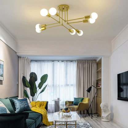 8-Light Gold Sputnik Chandelier, Modern Mid-Century Industrial Pendant Light for Living Room, Dining Room, Kitchen