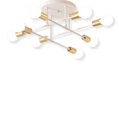 8-Light White Sputnik Ceiling Light Chandelier with Gold Accents – Modern Industrial Pendant for Living Room, Dining Room, and Kitchen