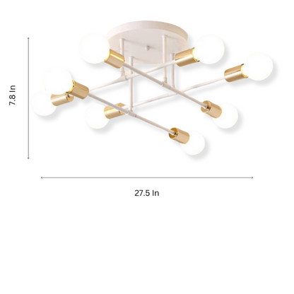 8-Light White Sputnik Ceiling Light Chandelier with Gold Accents – Modern Industrial Pendant for Living Room, Dining Room, and Kitchen