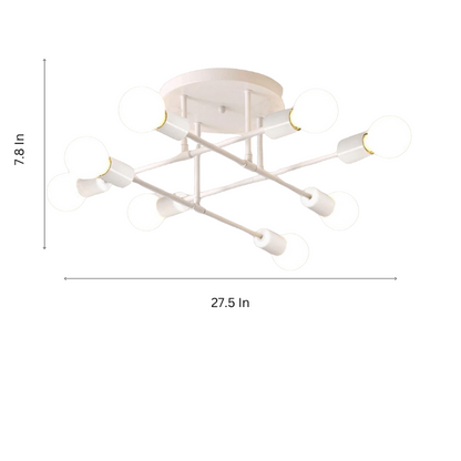 8-Light White Sputnik Ceiling Light with Gold Accents – Modern Flush Mount Pendant Chandelier