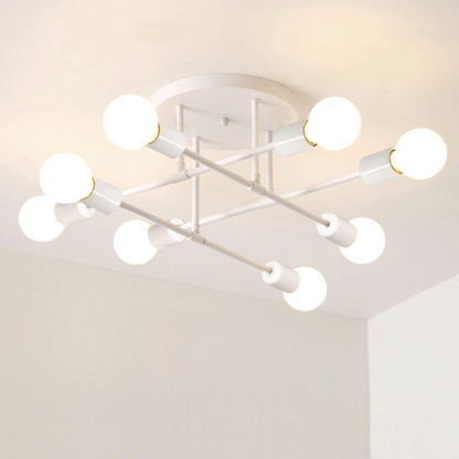 8-Light White Sputnik Ceiling Light with Gold Accents – Modern Flush Mount Pendant Chandelier