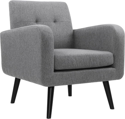 Mid-Century Modern Accent Chair – Single Living Room Armchair with Stylish Fabric Upholstery