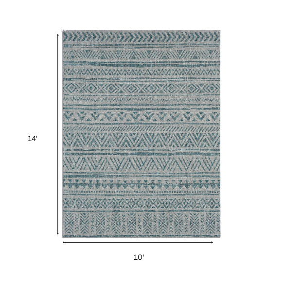 Striped Geometric Area Rug – Aqua & Taupe, Durable Polypropylene, Low-Pile Design for High-Traffic Indoor/Outdoor Spaces