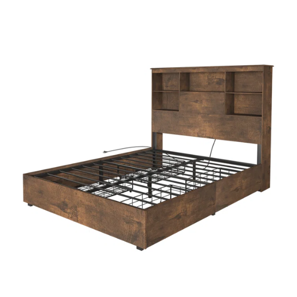 Innovative LED Bookcase Bed – Full/Double Size with Built-In Storage, Sleek Design, and LED Lighting for Modern Living