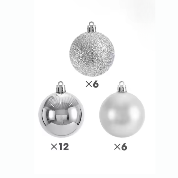 Silver Christmas Ball Ornaments – 24-Piece Set, Shatterproof Holiday Decorations (Available in 3 cm, 4 cm, and 6 cm)